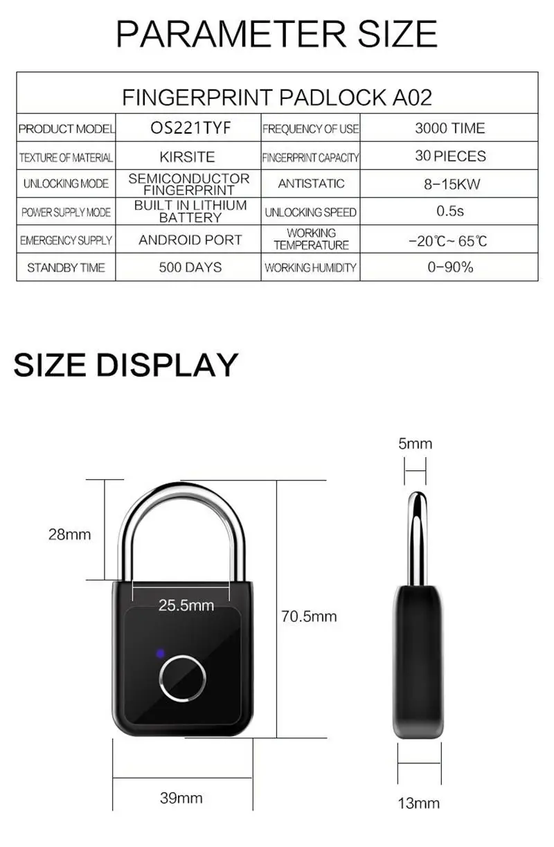 

Tuya Wifi Smart Fingerprint Lock Electronic Bluetooth-compatible Cabinet Lock Waterproof Padlock Lock For Smart Home Anti-theft