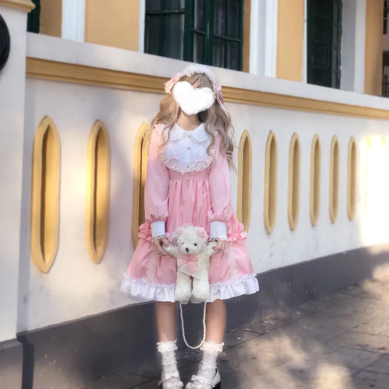 Однотонное платье в стиле &quotЛолита&quot большая юбка с длинными рукавами Новое