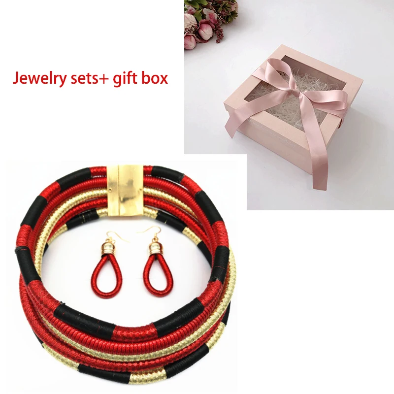 Red set and box Liffly, Брендовое ожерелье, серьги, многослойное плетенное ювелирное изделие, колье, ожерелье для невесты, свадебные африканские бусы, ювелирный набор для женщин - Окраска металла: Red set and box