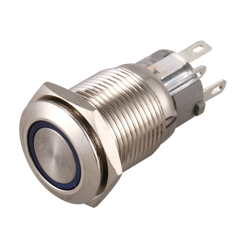 Круглый мгновенный кнопочный переключатель из нержавеющей стали с синим