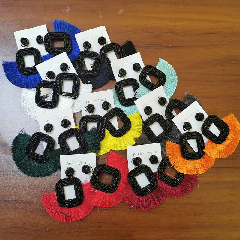 В Богемном Стиле Ручной работы Бусины с кисточкой сердцем свисающие серьги для