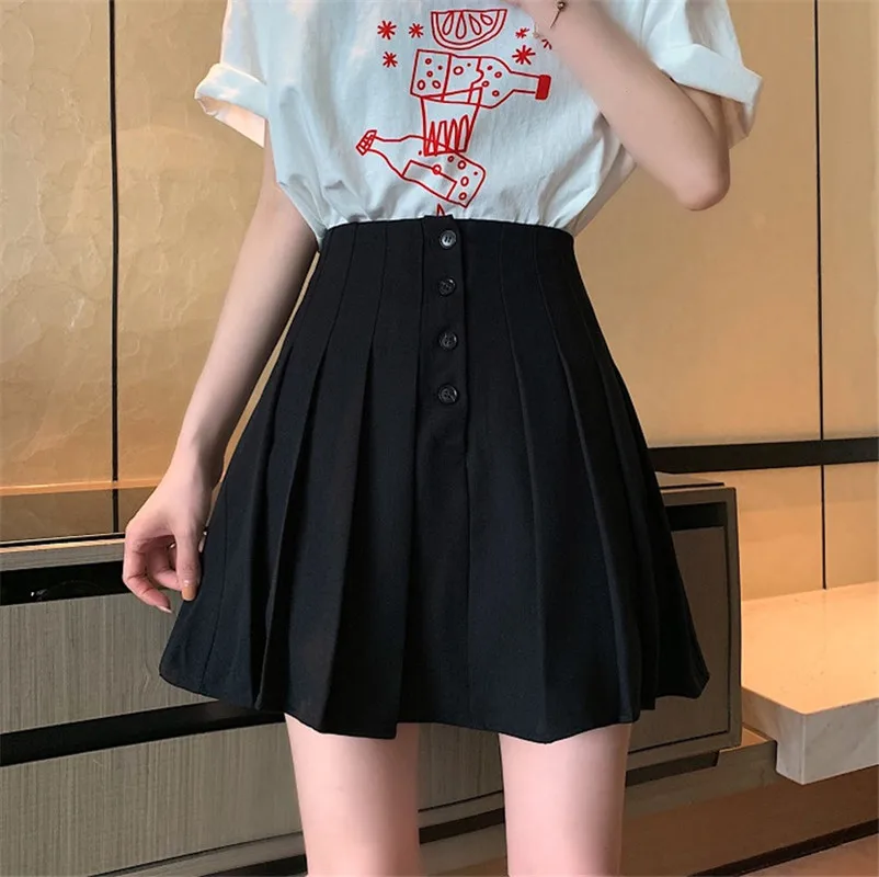 

Pleated skirt high waist a-line front buttons short skirt female 2020 summer new college style solid skirts Fashion