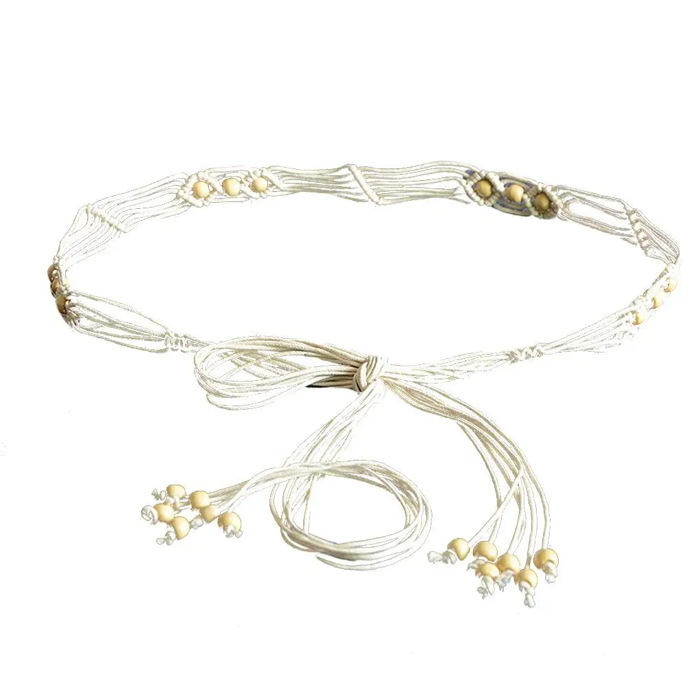 

Bohemia Handmade Beads Braided Women's Belt Knotted Tassels Waist Belts 4 Colors Strap fashion Dress Slim Waistband