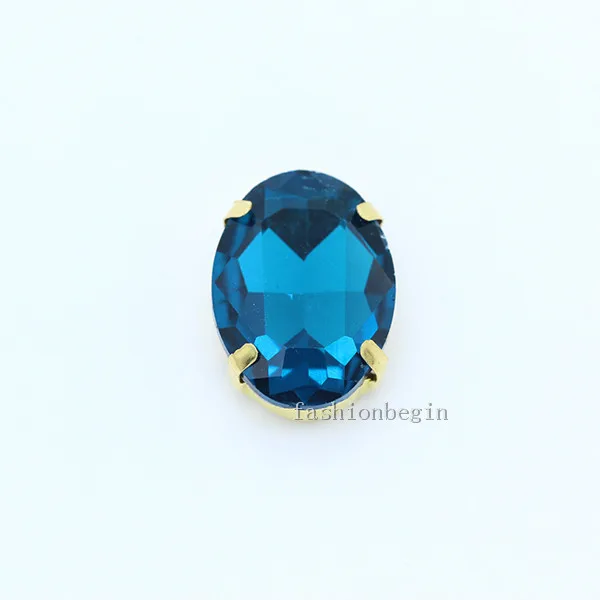 capri blue Все размеры овальный 24 цветов стекло камень с плоской задней частью, пришить с украшением в виде кристаллов Стразы Драгоценности 4-бусины с отверстиями золото коготь Пряжка для свадебное платье - Цвет: capri blue