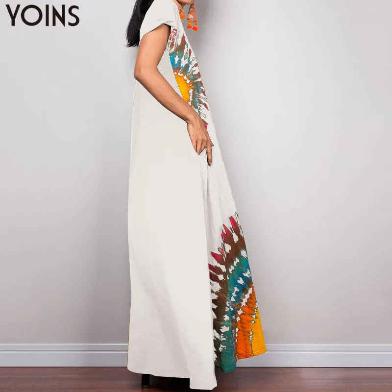 YOINS 2020 Летнее Длинное повседневное платье в богемном стиле с принтом размера плюс