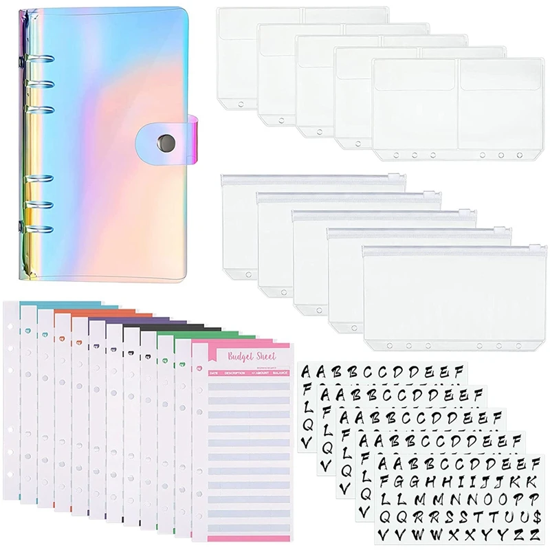 

A6 PVC Binder Cover 6 Ring Waterproof Budget Planner Organizer with Binder Pockets,Envelopes Binders, Budget Sheets
