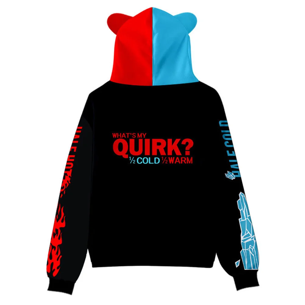 

My Hero Academia Todoroki Shoto Cosplay Hoodie Kids Children Cat Ear Print Hooded Pullover Casual Streetwear