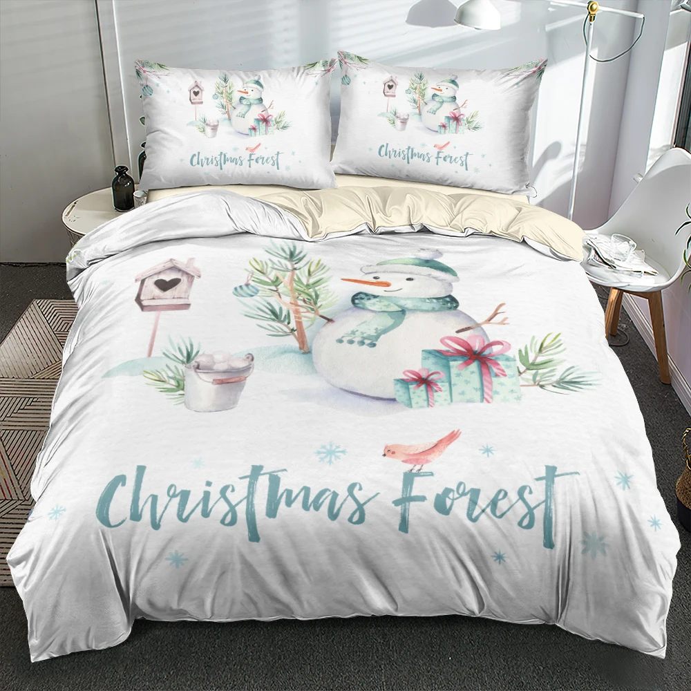 

3D White Duvet/Quilt Cover Sets Bedding Sets Bedding Bags Pillow Cases Full Twin Single Double Size Custom Snowman Bedclothes