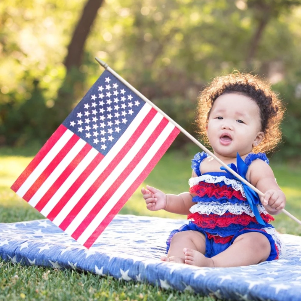 10 шт. американский флаг 5x8 дюймов ручной мини ensign 11 длинный полюс США баннер | Дом и