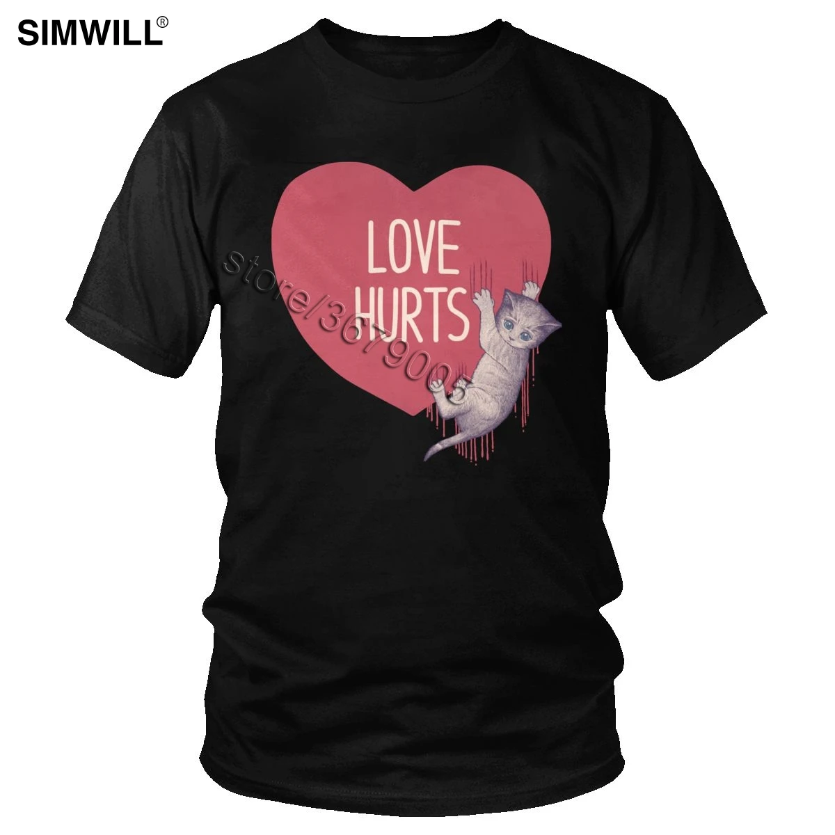 

Love Hurts Tee for Men Pure Cotton Cat Heart Shirts Short Sleeves O Neck Tshirt Classic T Shirt Regular Fit Summer Apparel Tops