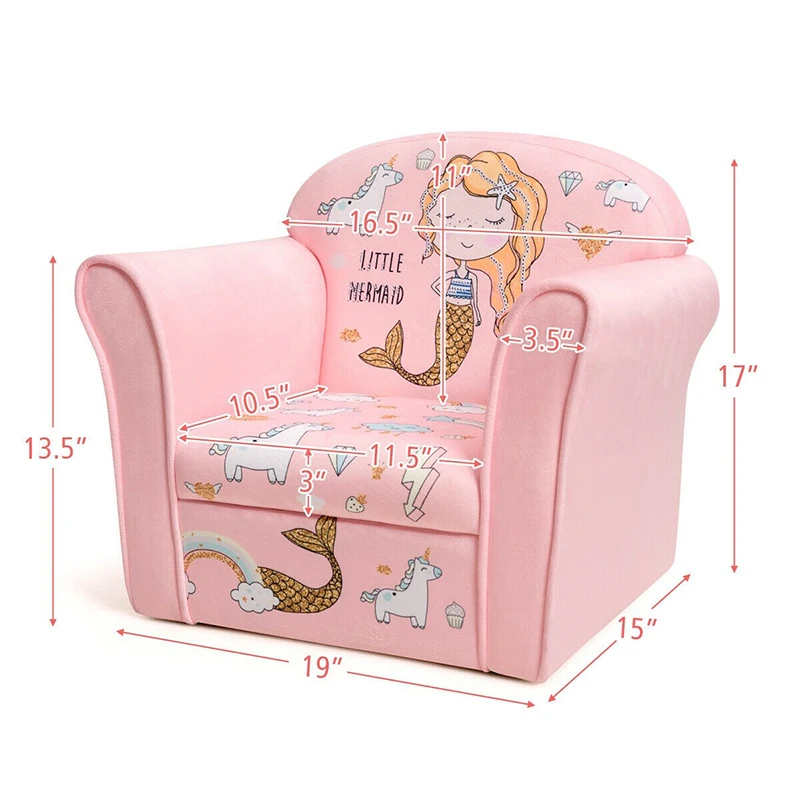 

Practical Lightweight Design Stable Structure Children's Sofas Kids Mermaid Armrest Couch Upholstered Sofa HW65602