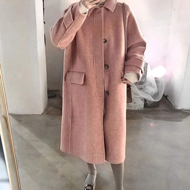 Женские кашемировые шерстяные пальто розовое осенне-зимнее мода 2019 длинный