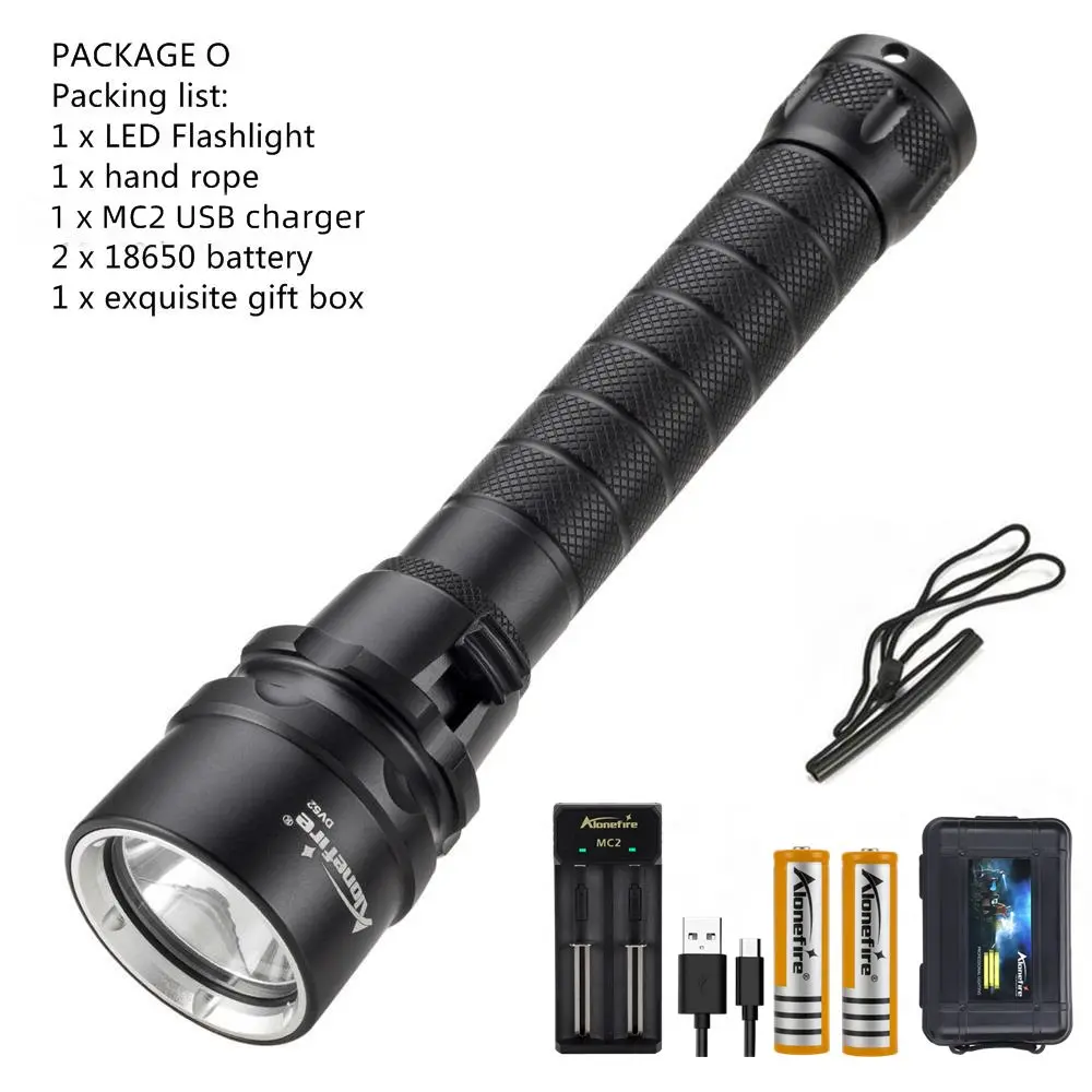PACKAGE O AloneFire DV52 dive светильник светодиодный фонарик для дайвинга 18650 подводный водонепроницаемый фонарь для дайвинга - Испускаемый цвет: PACKAGE O