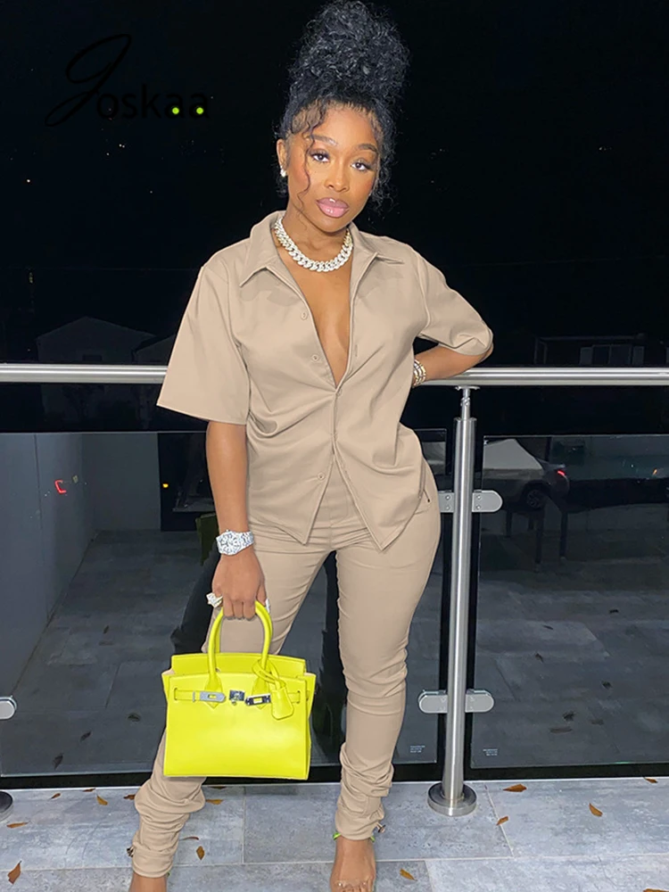 

Sexy 2 Piece Set Women Streetwear Short Sleeve Single Breasted Tops And Pants Matching 2021 Fall Casual Fitness Tracksuit