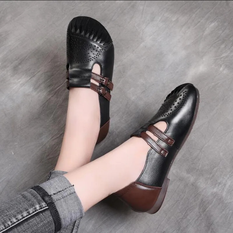 2021 Spring Flat Shoes Autumn Woman Retro Handmade Shoes Women Casual Shoes Genuine Leather Soft Bottom Ladies Shoes Flat Shoes