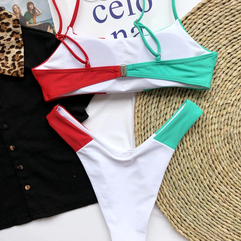 

Low Waist Bikini Set 2021 Sexy Bandeau Swimwear Women 2 Pieces Patchwork Swimsuit Female New Beach Wear Swim Suit Biquini New