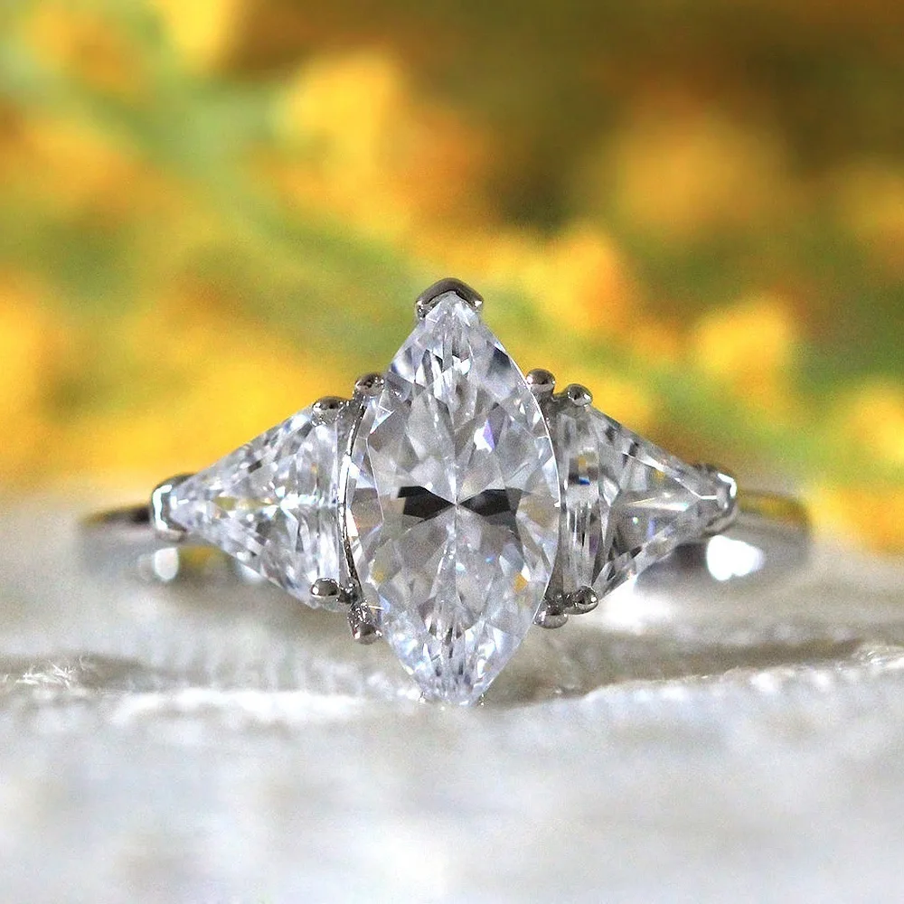 Горячее предложение 5 Ct Ms. Three Stone обручальное кольцо Brilliant SONA Marquise Pear Cut из