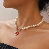 love heart pendant necklaces for women faux pearl choker necklace for women and girls fashion jewelry am3443