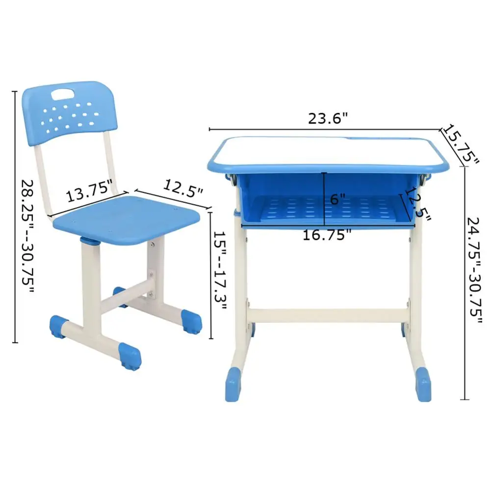 

Adjustable Student Desk Chair Set Primary School Kid Blue Desk Children Study Writing Homework Table With Drawer Pencil Slot