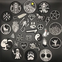 fashion black punk skull patches iron on for clothing stranger things applique for clothes jacket jeans embroidery patch stripes