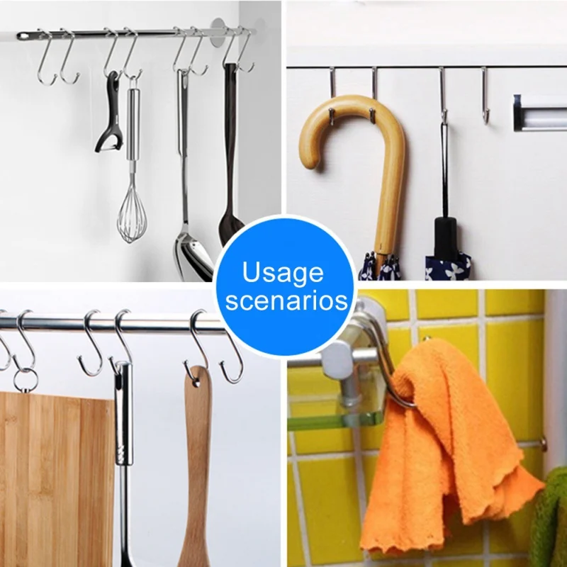 

Stainless Steel Double S Shape Storage Hook for Bathroom Kitchen Behind The Door With Beads Wall Arc S-type Hook 4pcs