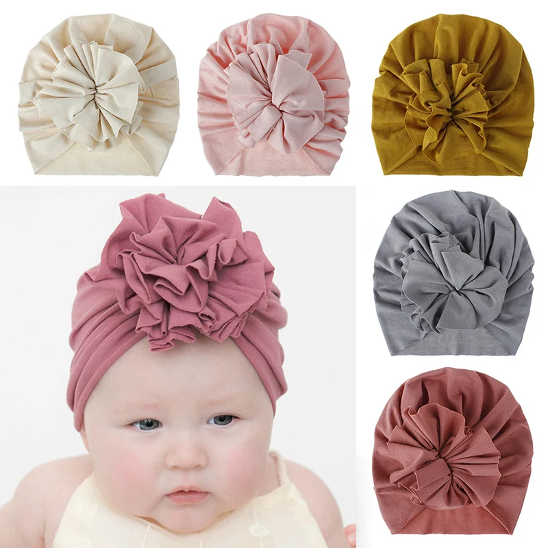 Детская шапочка с большим цветком мягкая хлопковая шапка для маленьких девочек и