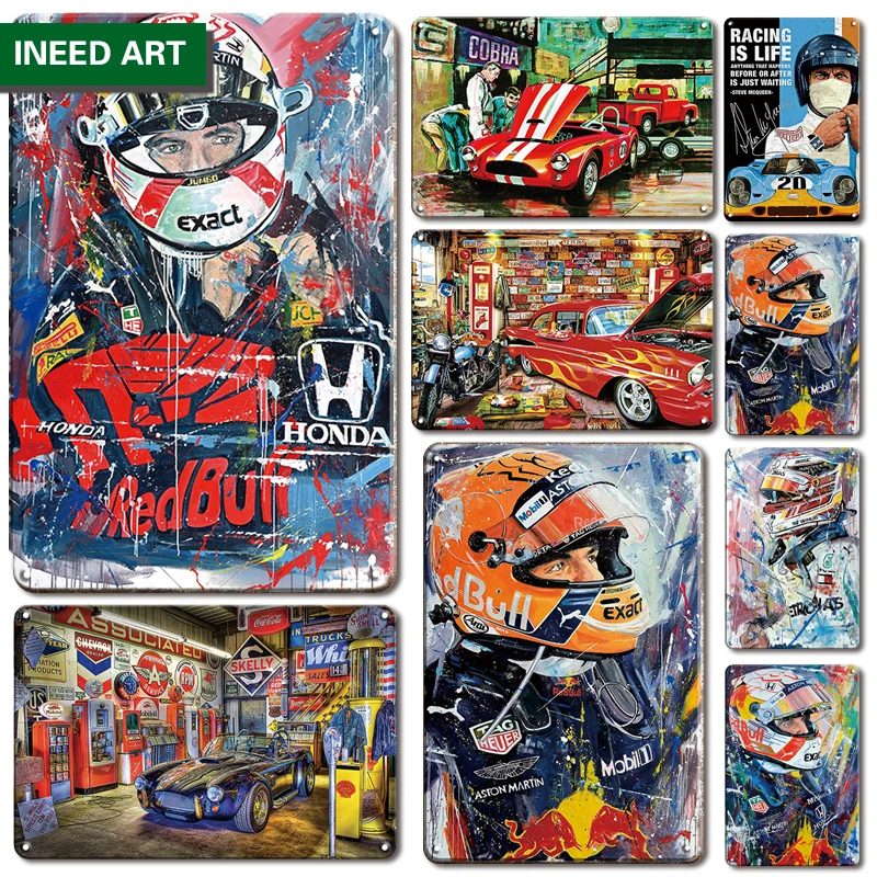 

Vintage Garage Wall Decor Metal Poster Tin Sign Retro Motorcycle Car Racing Team Metal Plate Man Cave Home Wall Decoration