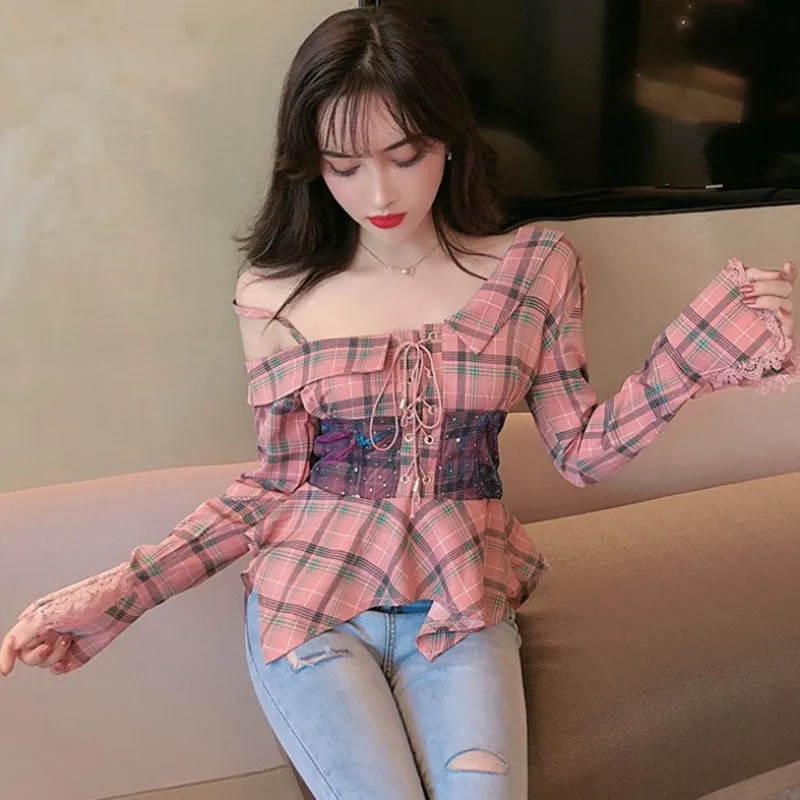 Новинка винтажные Женские рубашки в клетку 2020 модные женские блузки на одно