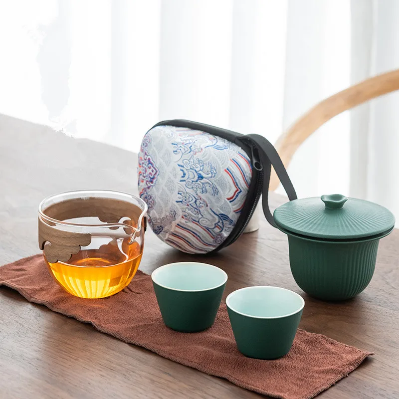 Portable One Pot Two Cups Retro Chinese Designer Kungfu Teapot Teacup Simple Outdoor Travel Tea Set Cool Teaware Gift | Дом и сад