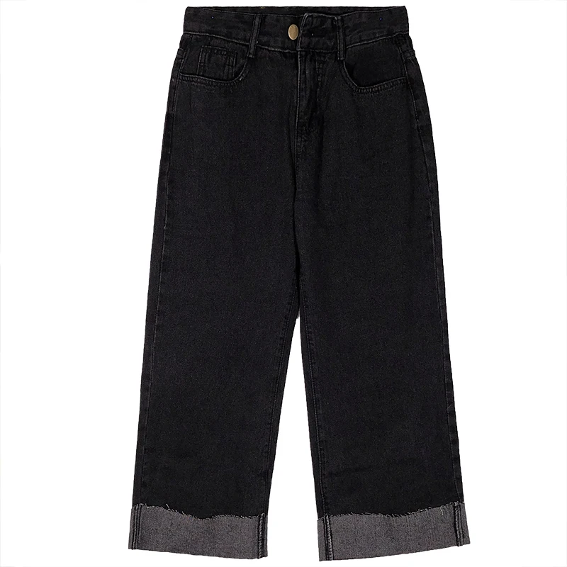 

Korean-style Loose Retro Flanging Washed Jeans Female Autumn and Winter Ulzzang Student Wide-Leg Pants Ankle Length Casual Pants