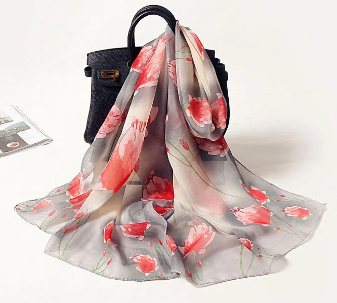 2020 новый пляжный тюльпаны цветок шифоновый шарф с принтом Шелковый квадратный