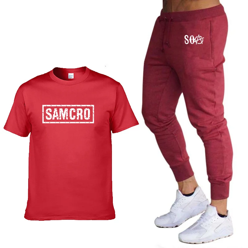 

Unisex Men's T-Shirt Pants Suit SOA Sons of Anarchy Summer Casual Cotton Short Sleeve Men's T-shirt+pants 2 piece suit