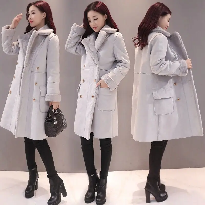 Winter Jacket Women Suede Fur Winter Coat 2019 Fashion Thick Faux Sheepskin Long Jacket Overcoat Female Solid Warm Trench Coats