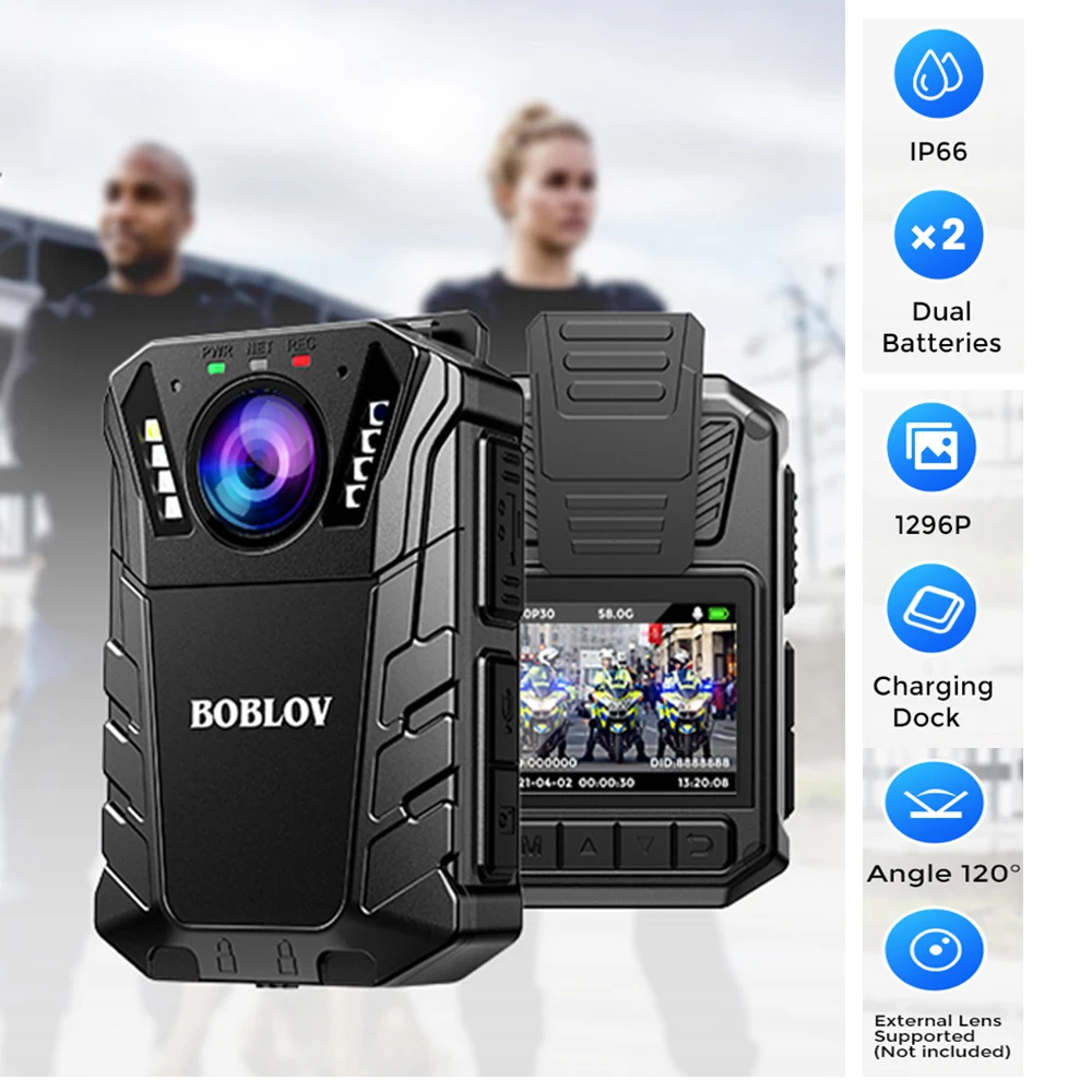 

BOBLOV KJ09 Body Camera External Lens Mini Police Body Mounted Camera IP66 Waterproof Night Vision Small Camera W/Charger Base