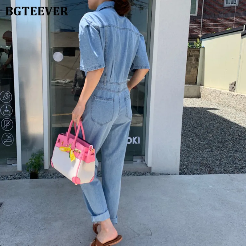 Женский джинсовый комбинезон BGTEEVER винтажный однобортный с отложным воротником и