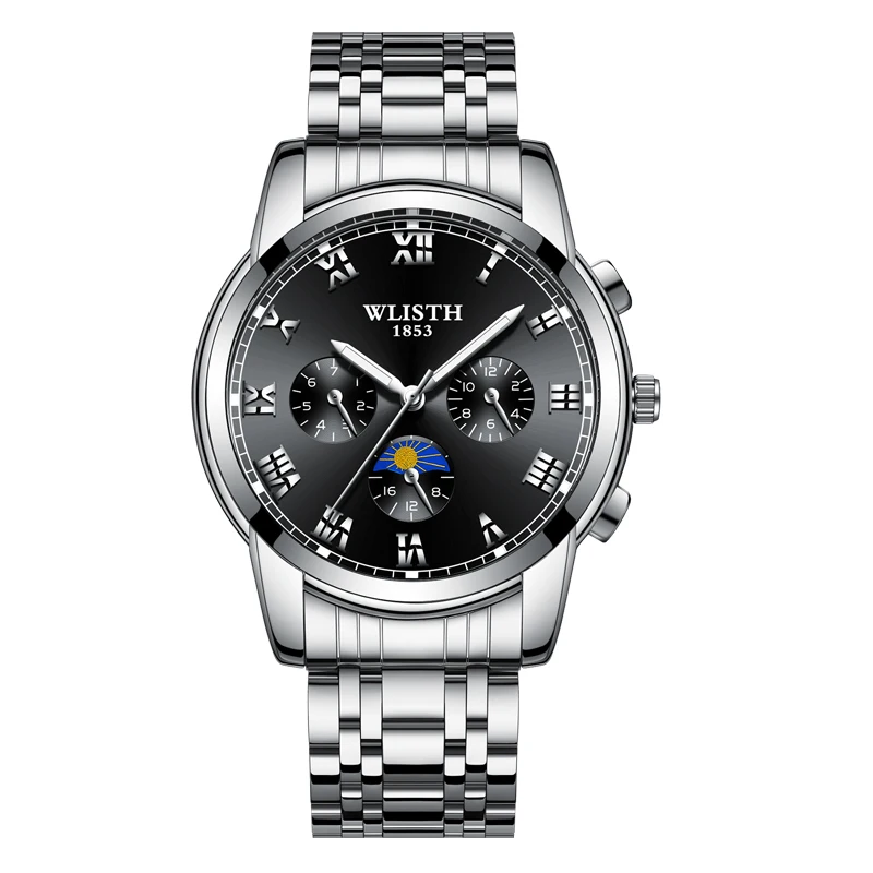

reloj Wlisth Fashion Men Stainless Steel Watch Luxury Calendar Quartz Wristwatch Business Watches Man Clock relogio masculino