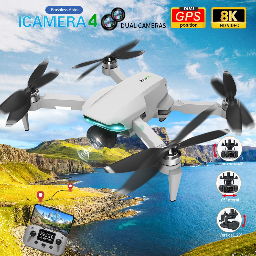 HR iCamera4-Dron con c&aacute;mara Dual 8K HD, 5G, GPS, sin escobillas, card&aacute;n mec&aacute;nico de tres ejes, profesional, juguetes de Control remoto, novedad de 2021-0