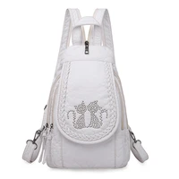 new embroidery women chest bags soft washed pu leather backpacks for school teenagers girls casual ladies shoulder bag sac a dos