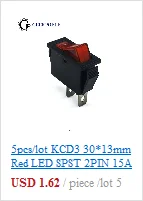 10 шт./партия KCD1 15*10 SPST 250V 3A 2 Pin Красный переключатель для лодки кнопка включения выключения