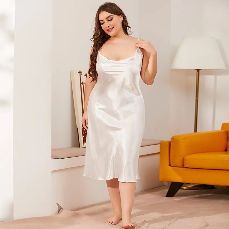 

Oversize 3XL Female Satin Nightgown Lady Sexy Spaghetti Strap Night Dress Women Nighties Sleeveless Sleepwear Nightwear