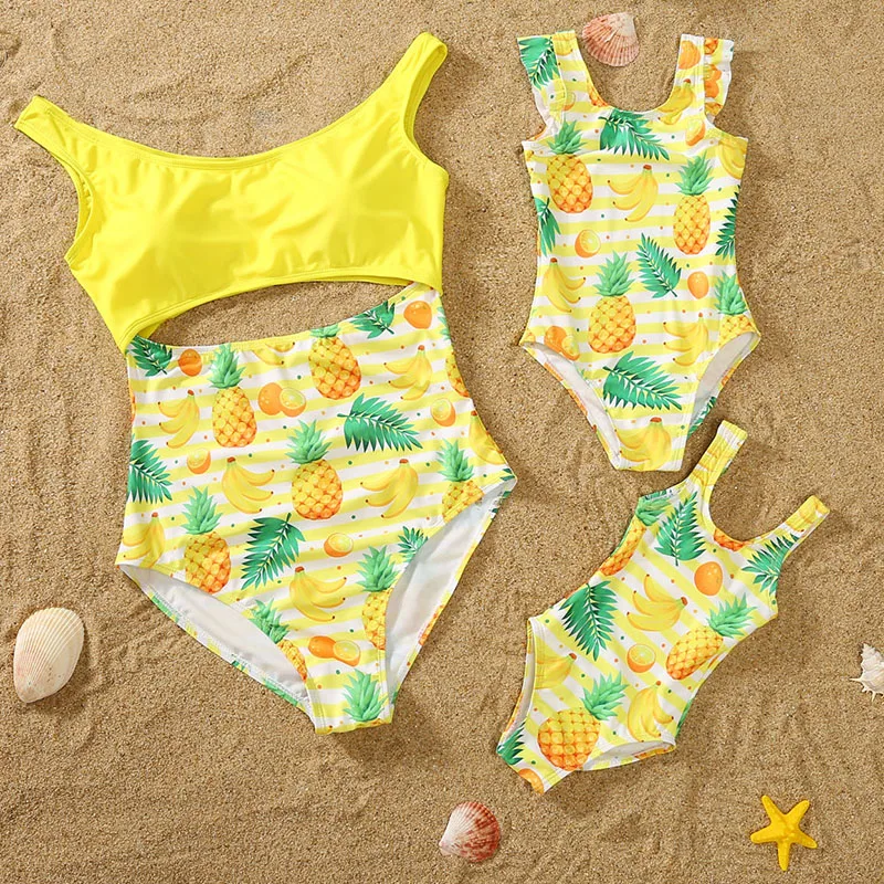 Летний купальник для мамы и дочки одинаковые Семейные наряды пляжная одежда