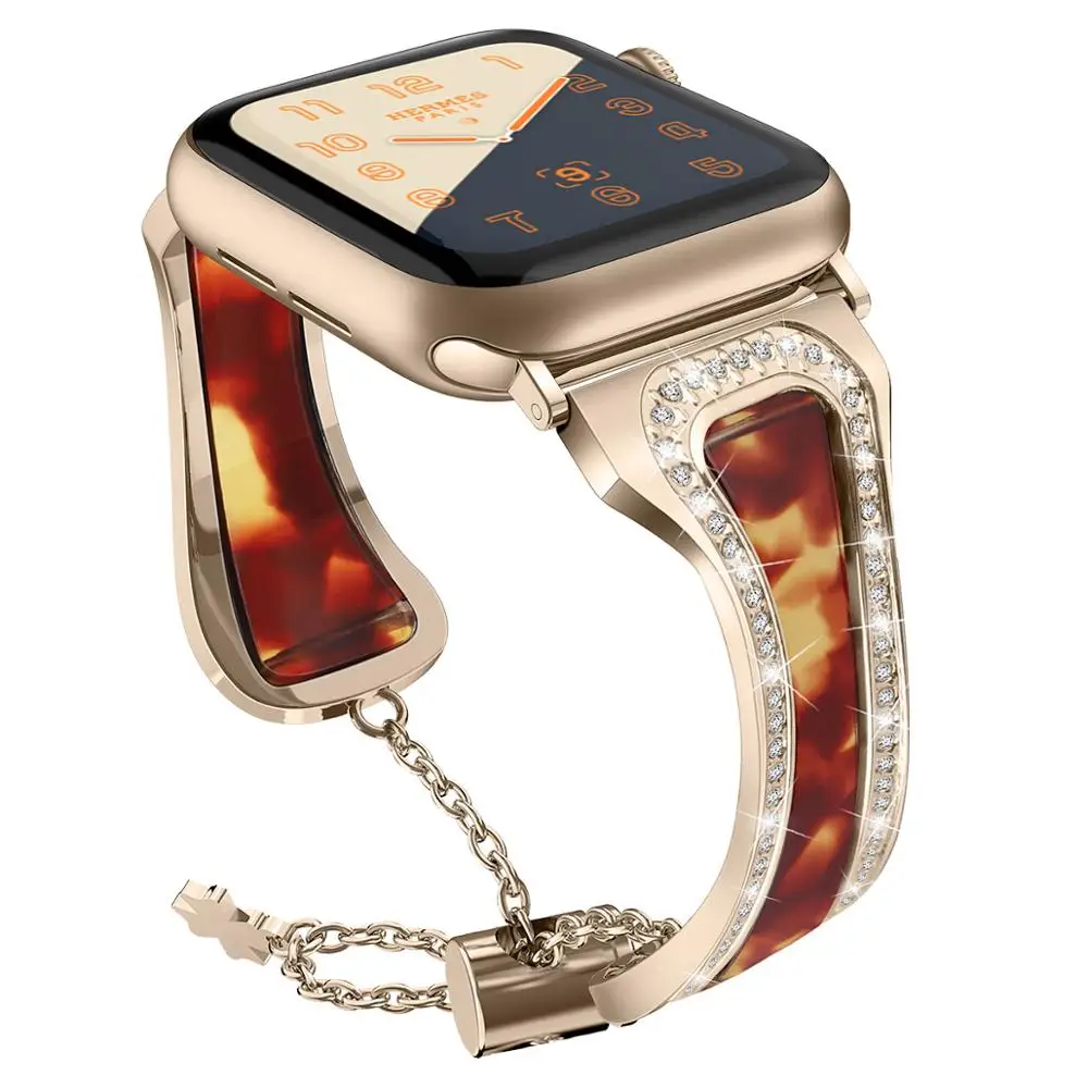 Ремешок из нержавеющей стали для Apple Watch 5 4 Band 40 мм 44 мм iWatch band 38 мм 42 мм Алмазный полимерный браслет ремешок для Apple watch 3 2 1 - Цвет ремешка: gold 1