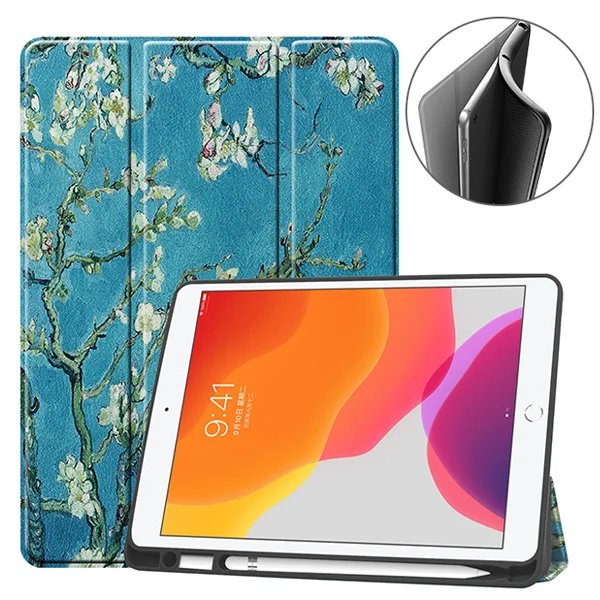 Apricot flower Умный чехол для всех-New iPad 7-го поколения 10,2 дюймов планшет, чехол с держателем карандаша-мягкая задняя крышка из ТПУ - Цвет: Apricot flower
