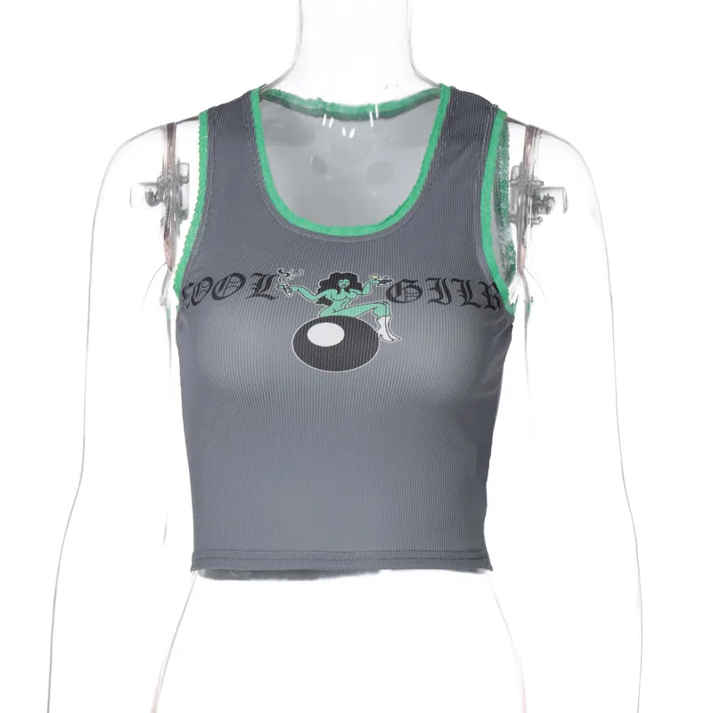 

Women's T-shirts Y2k E-Girl Crop Top Harajuku Gothic Streetwear sleeveless Knit T-Shirt O-Neck 2021 Streetwear Letter Printed