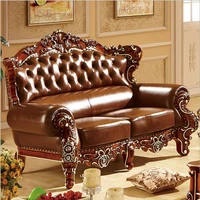 high quality european antique living room sofa furniture genuine leather set p10303
