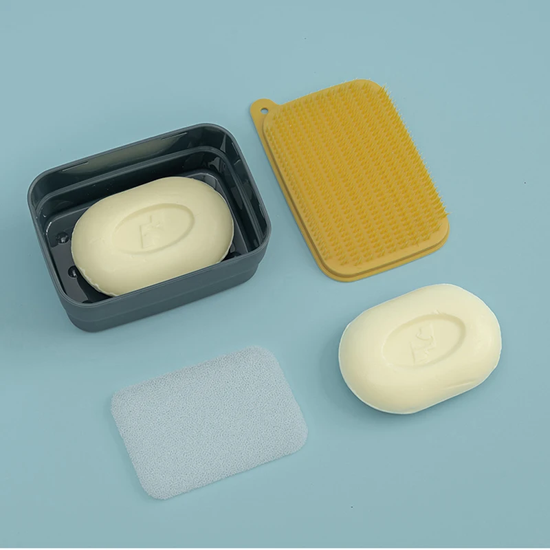 

Bathroom Soap Tray Multifunction Soap Storage Drain Box With Brush Travel New Portable Soap Storage Box