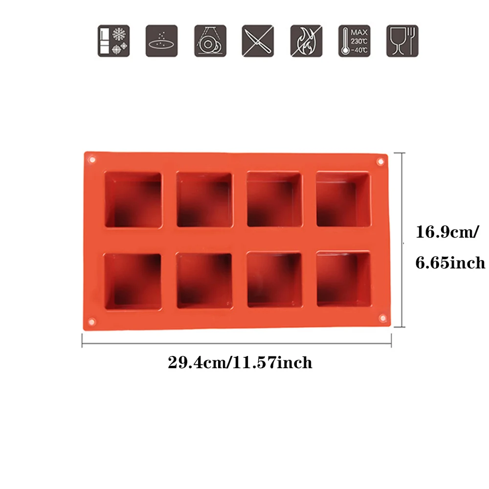 

5x5cm Silicone 8 Cavity Square Shape Cake Mold For Baking Dessert Ice-creams Mousse Mould Fondant Diy Decorating Tools