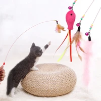 1pc soft feather cat toy wand 90cm long cat stick toy with small bell funny playing cat teaser toys for cats kitten kitty