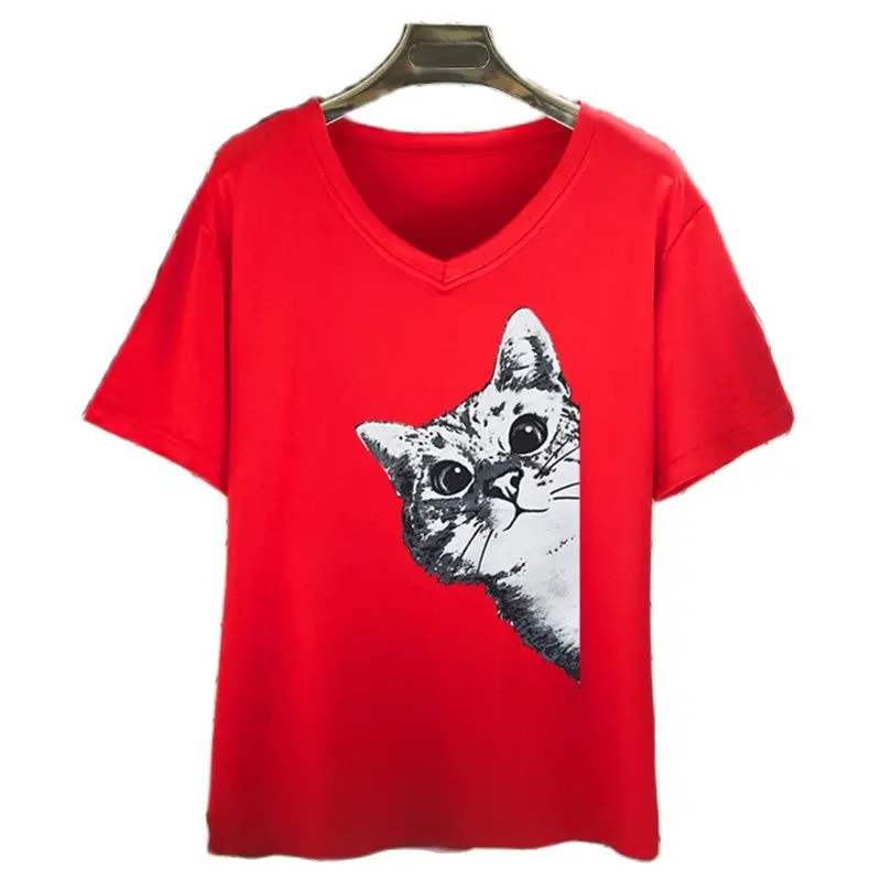 

Summer V-Neck T-shirt Women Print Casual Loose Short Sleeve Fashion New Plus Size Tee Shirt Femme Sexy T-shirts Woman Top