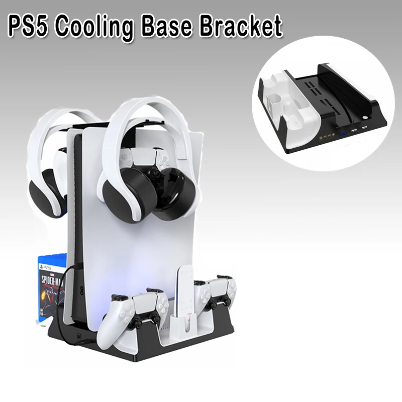

PS5 Gamepad Charging Base Cooling Dock Bracket Game Card Slot Headphone Storage Stand For Playstation5 Controller Accessories